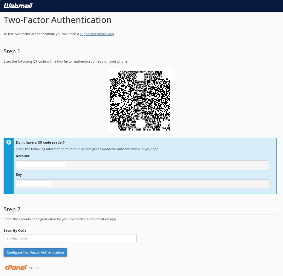 Two-Factor Authentication setup page showing the QR code in Step 1 and the Security Code field in Step 2